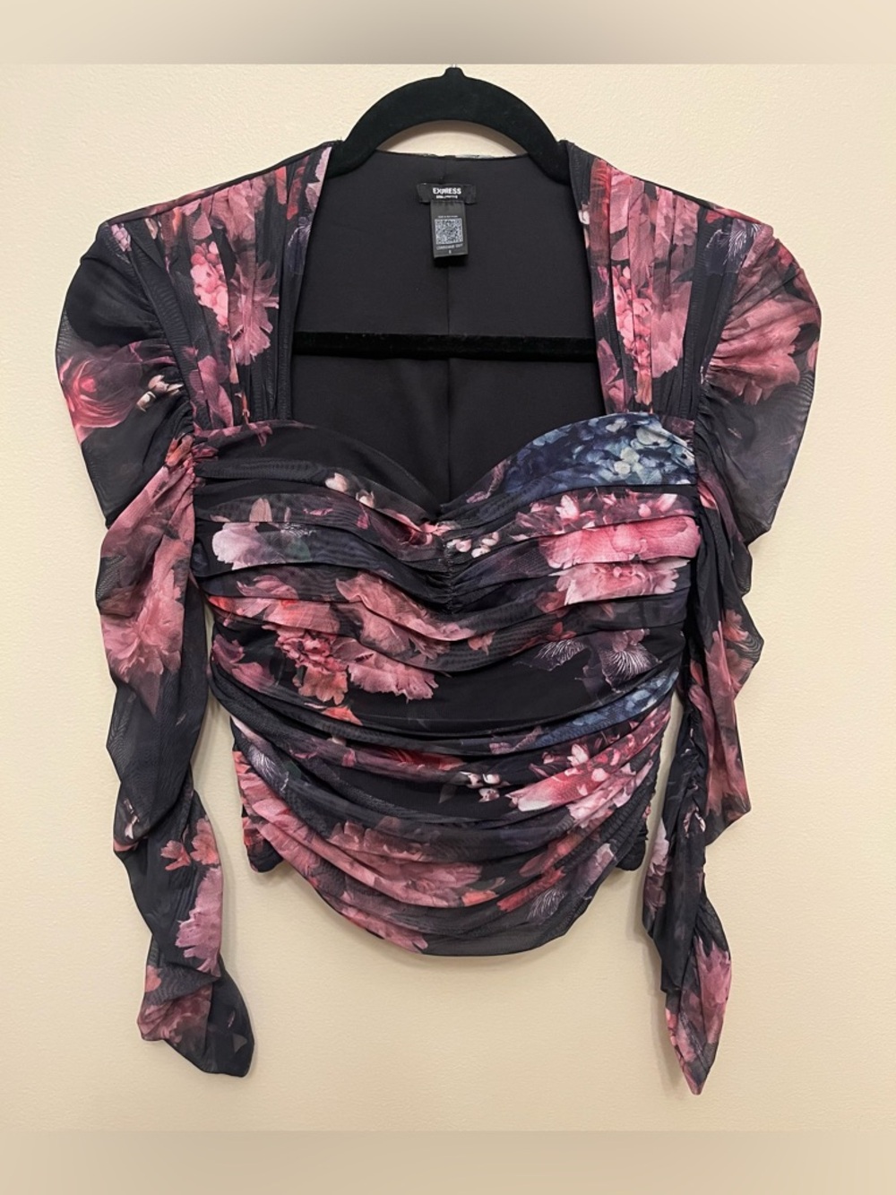 Express Body Contour Mesh Floral Crop Top Women's Size Small Cottagecore